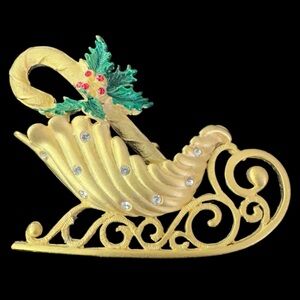 Vintage  Signed Holiday Sleigh  Brooch